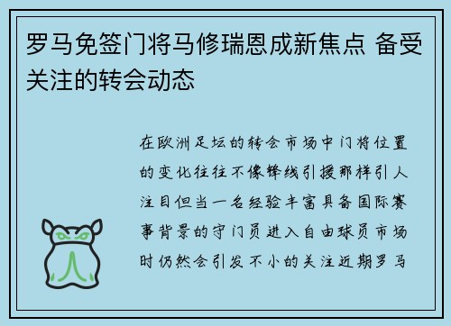 罗马免签门将马修瑞恩成新焦点 备受关注的转会动态